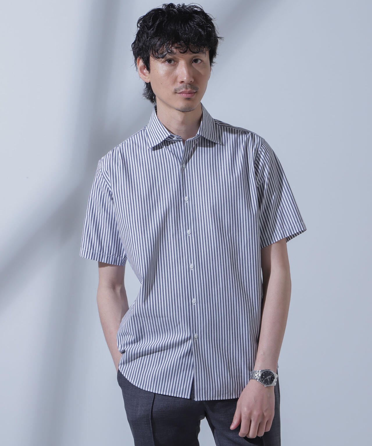 「N SHIRTS」AntiSoaked(R)汗染み防止セミワイドカラーシャツ半袖 6684121208