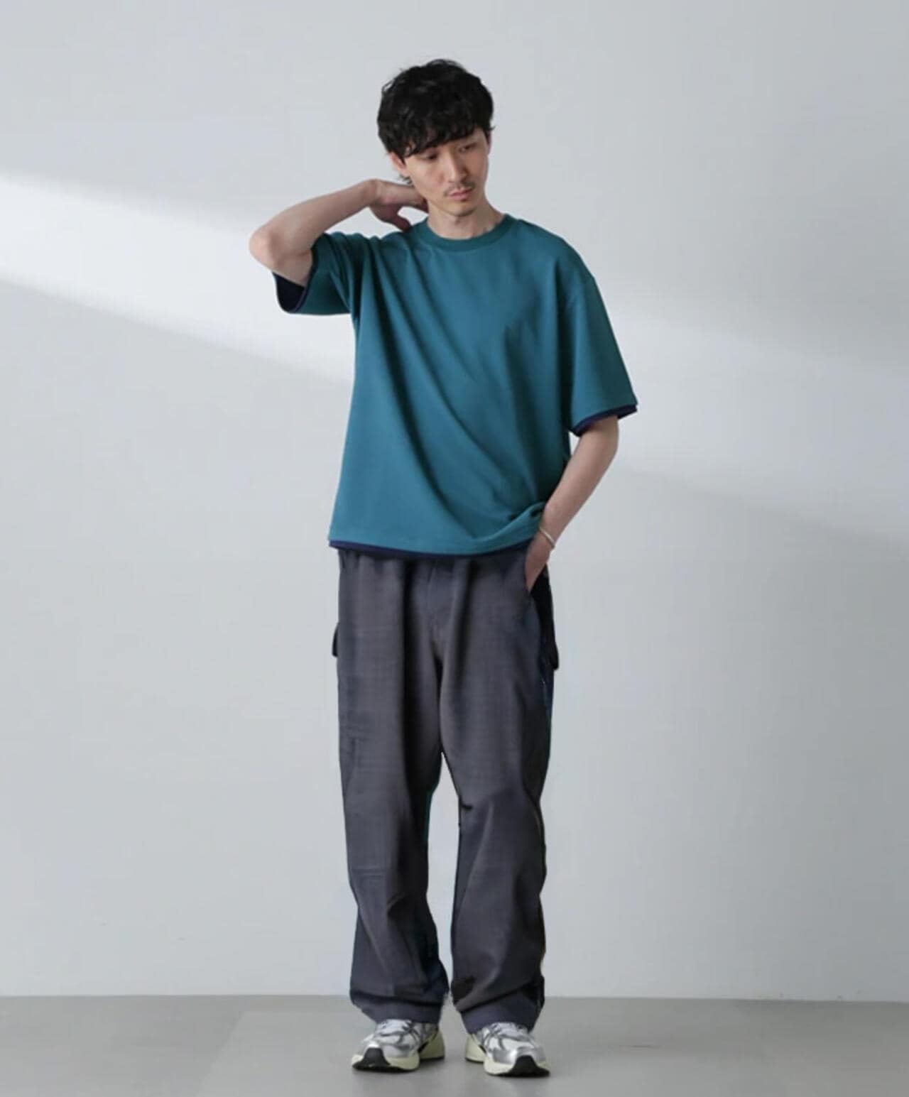 ジャガード フェイク レイヤード Tシャツ 半袖 ジャガード フェイク レイヤード Tシャツ 半袖