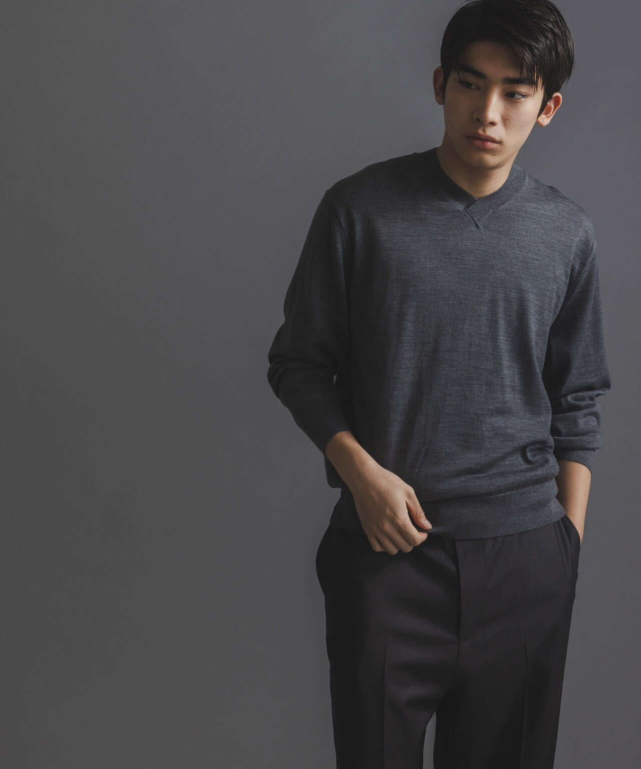 毛玉レス ニット 」 ファインゲージ Vネック 