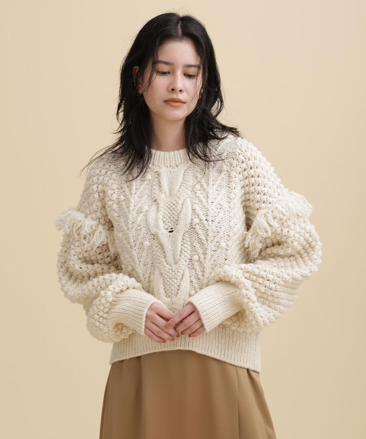 casa fline/フリンジハンドニットプルオーバー