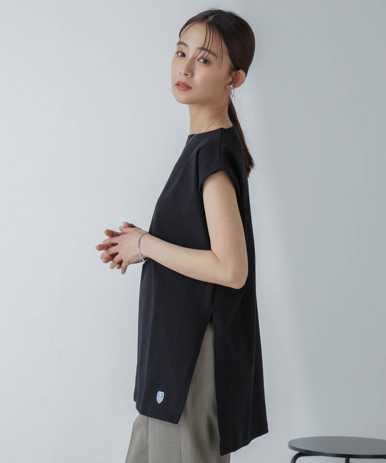 ORCIVAL/ロングスリット スリーブレス ボートネック PO 6714124035