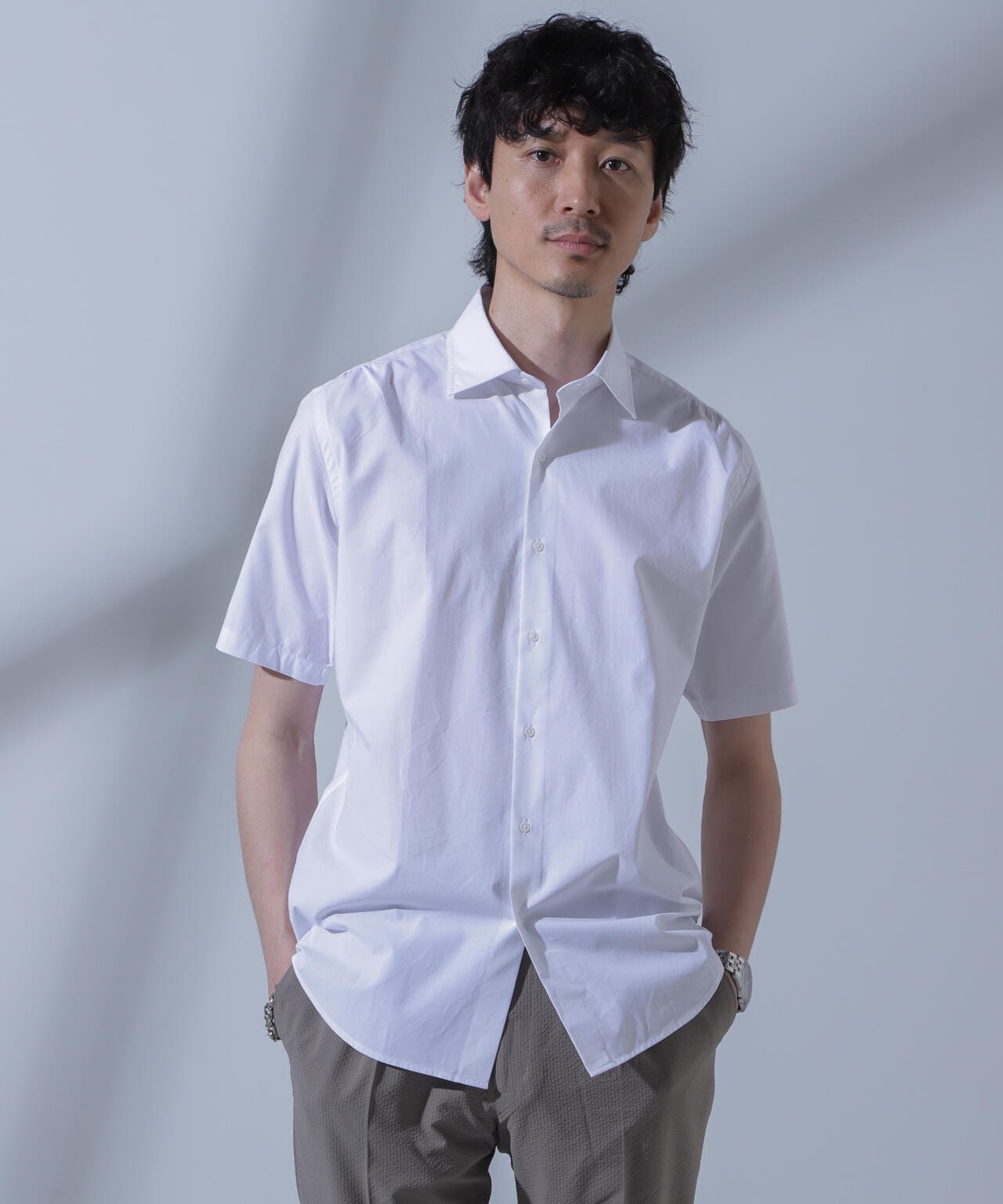 「N SHIRTS」AntiSoaked(R)汗染み防止セミワイドカラーシャツ半袖 6684121208