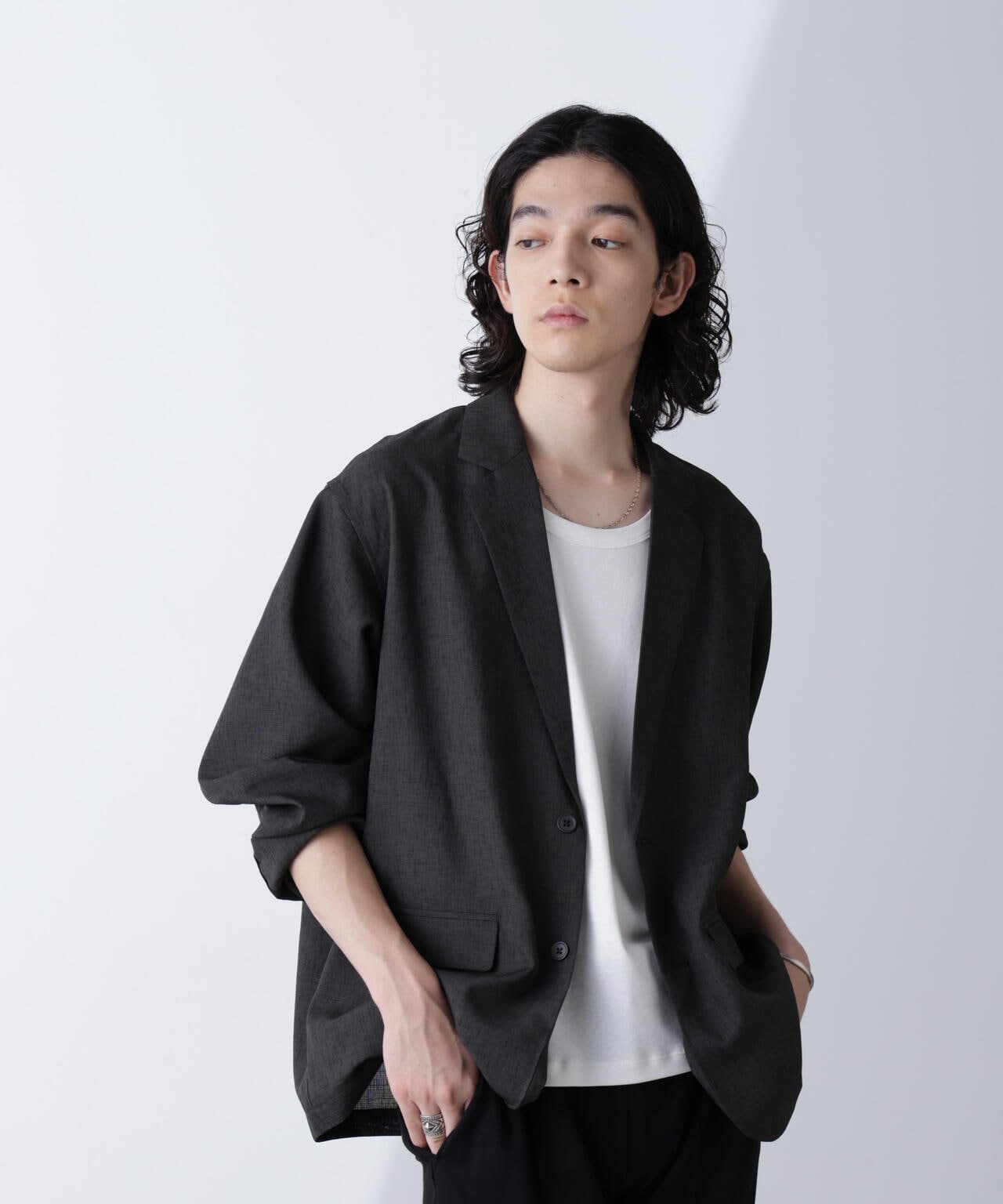テック リネン ラペル シャツ 長袖 ( セットアップ可 )