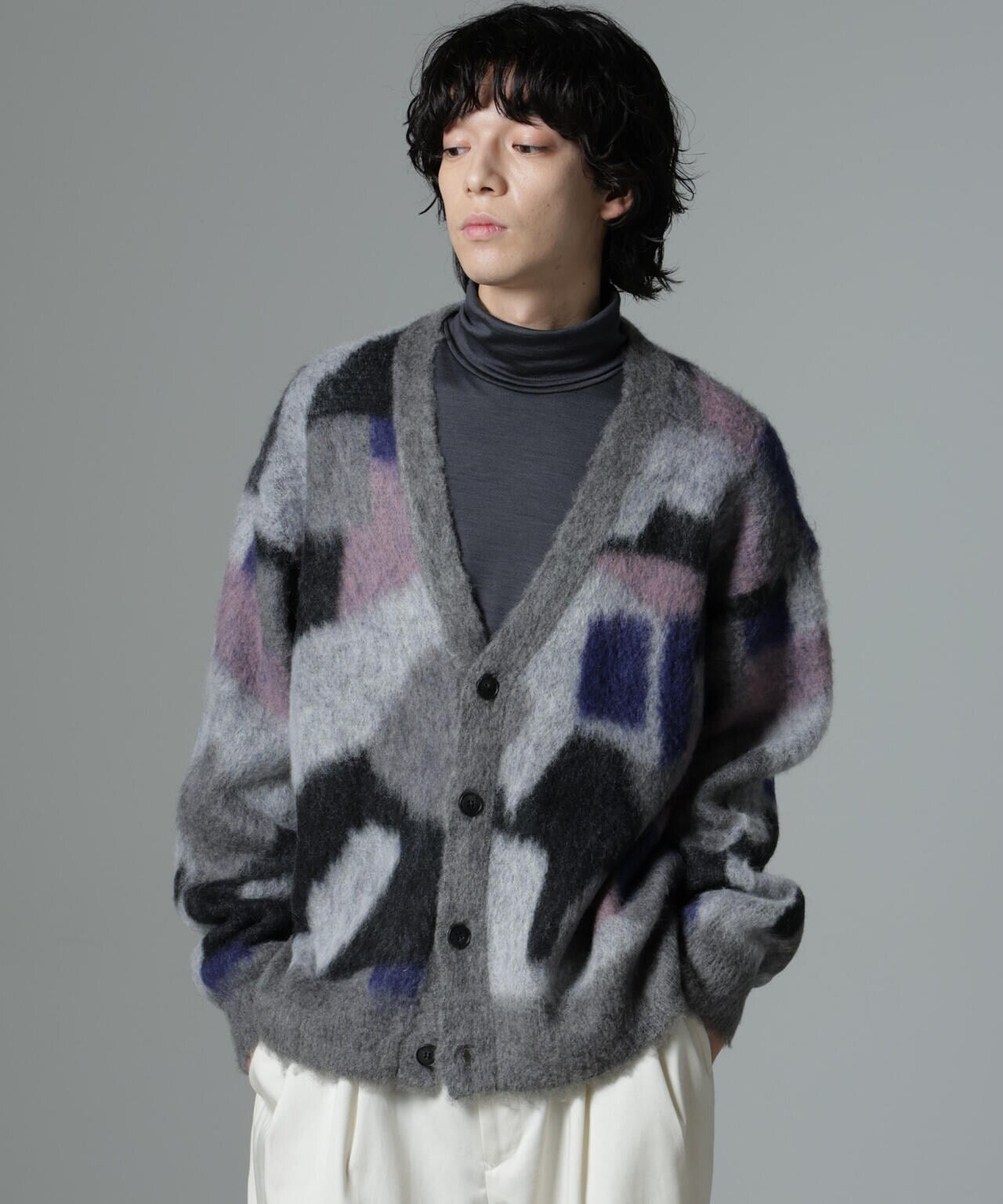 着るアート」YUTAKA KAWAI モヘヤミックスカーディガン 着るアート」YUTAKA KAWAI モヘヤミックスカーディガン