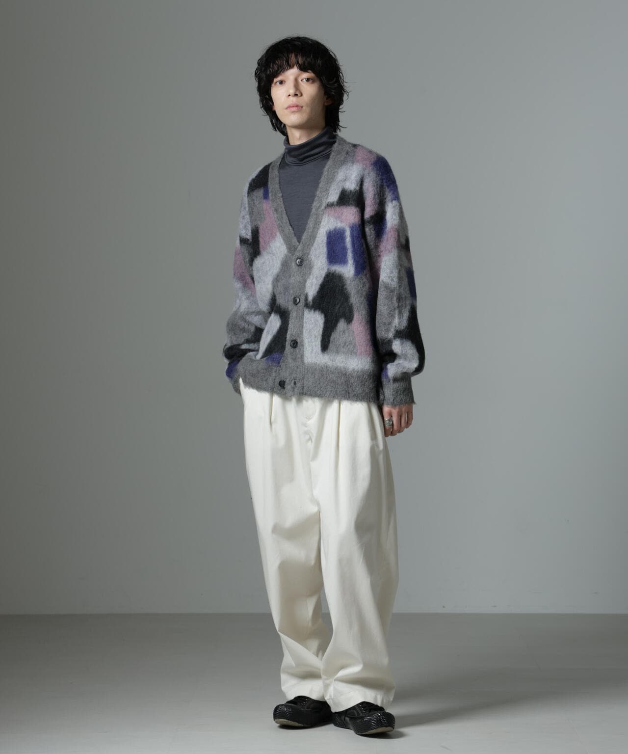 着るアート」YUTAKA KAWAI モヘヤミックスカーディガン 着るアート」YUTAKA KAWAI モヘヤミックスカーディガン