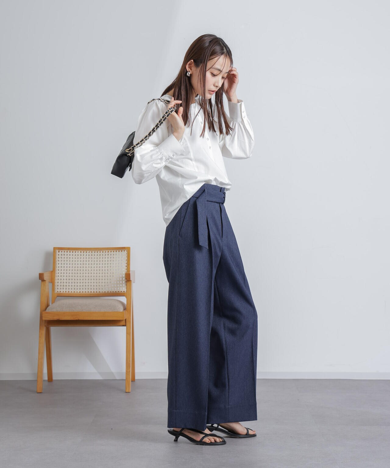 共ベルト付きハイウエストパンツ 6694127304