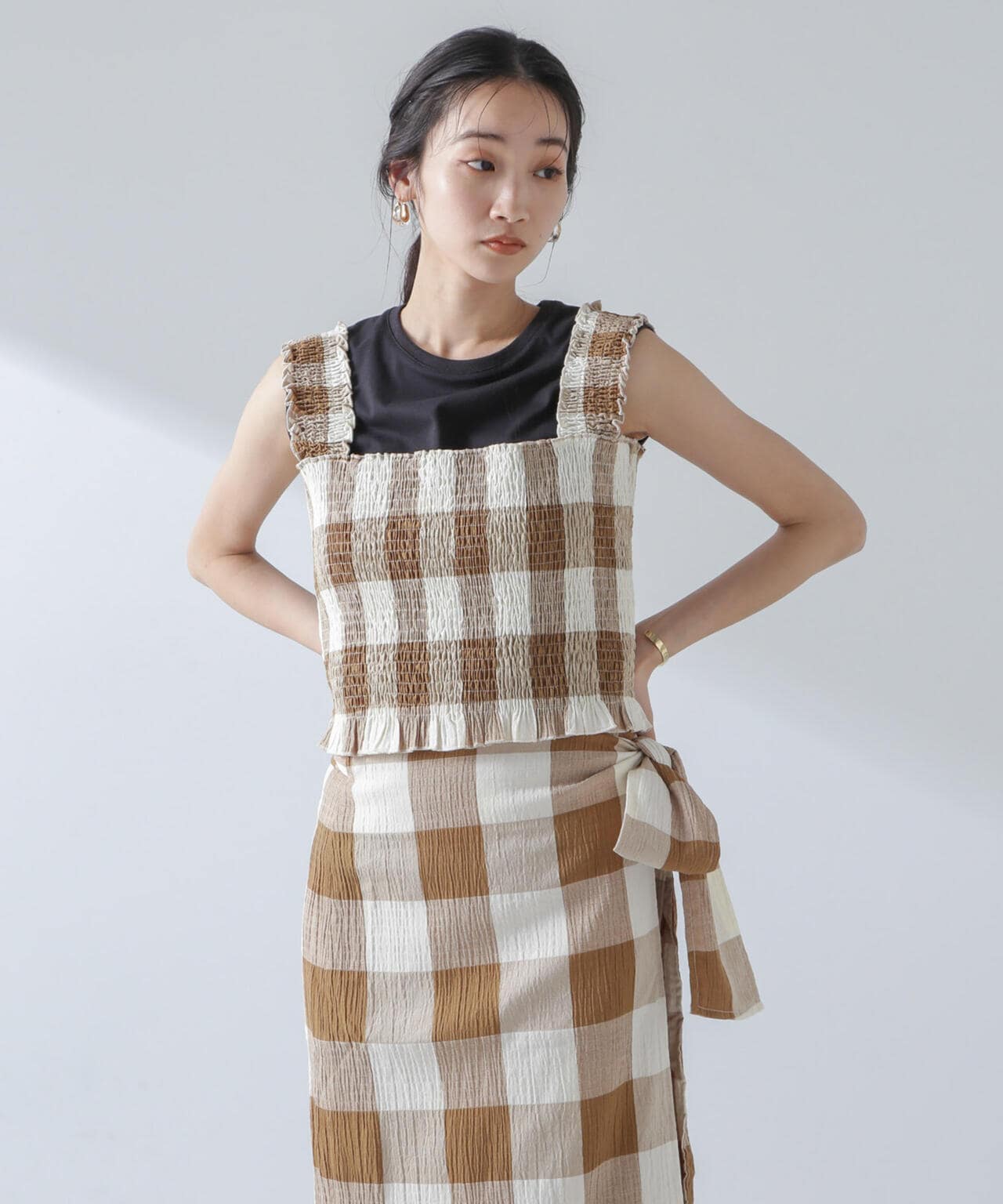 RITA ROW/Checkered smocked body top 6714125002