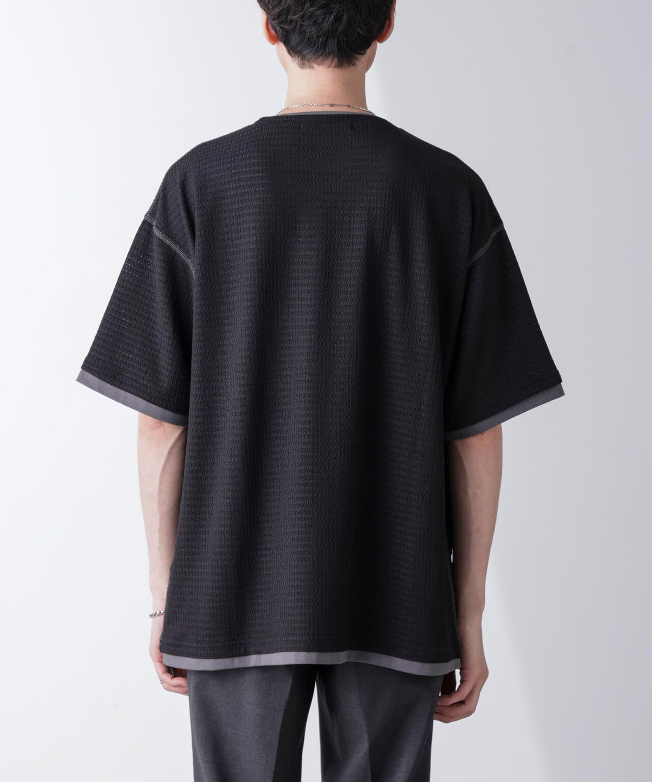 カラーステッチ ジャガード Tシャツ 半袖