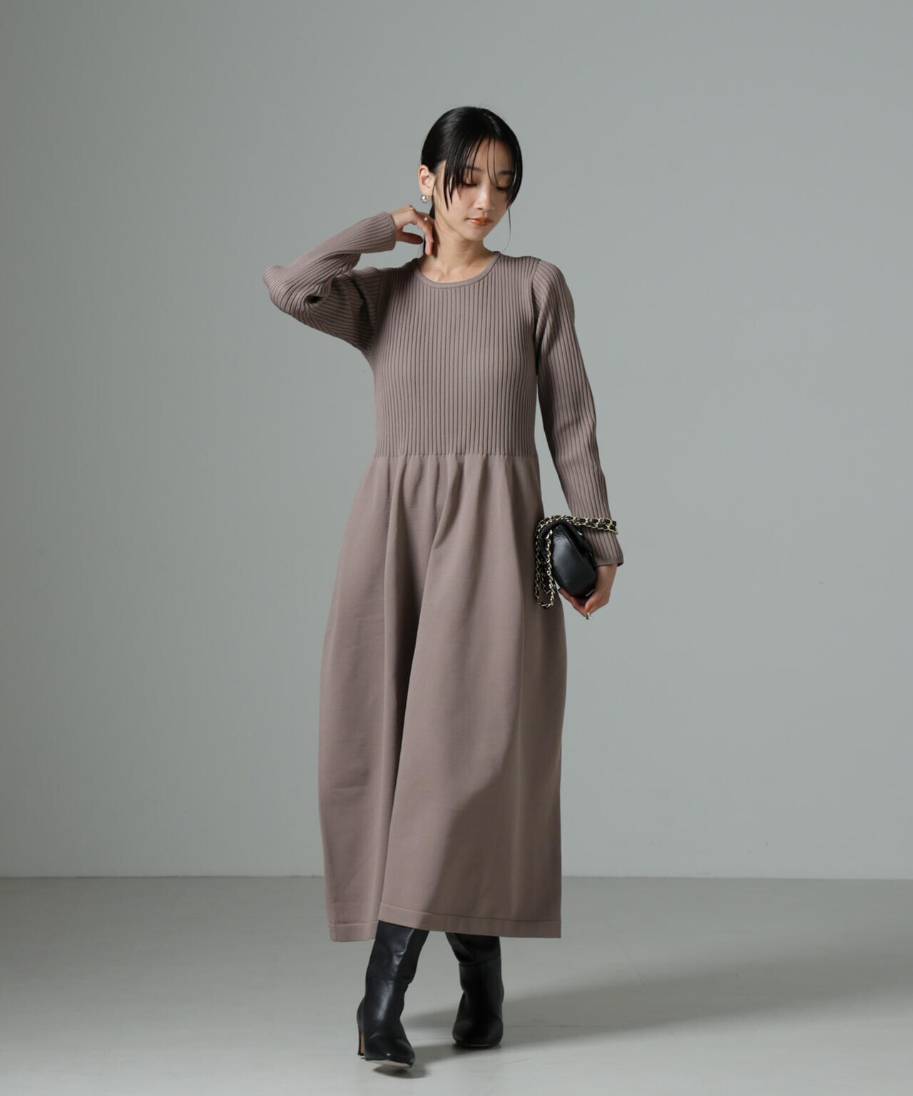 フォルム スカート ニット ワンピース 