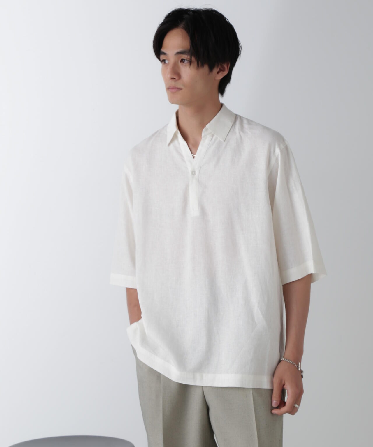 アンチスメル リネン スキッパー シャツ 半袖