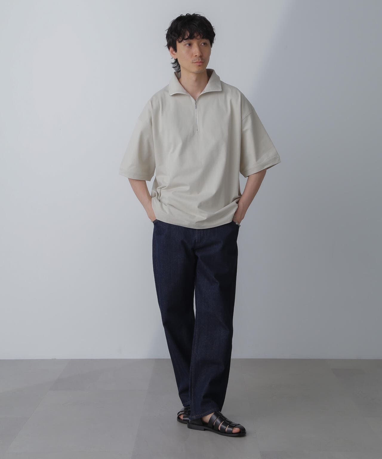 HALF ZIP ワイドシルエット Tシャツ 半袖