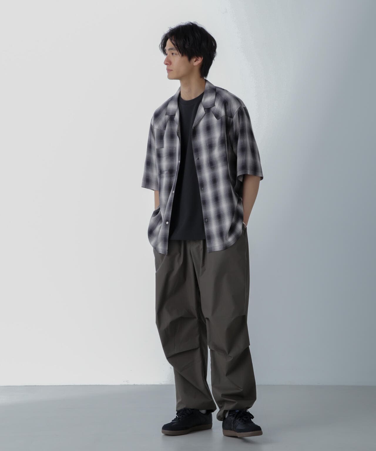 レーヨンオンブレチェックシャツ 半袖 6724121222