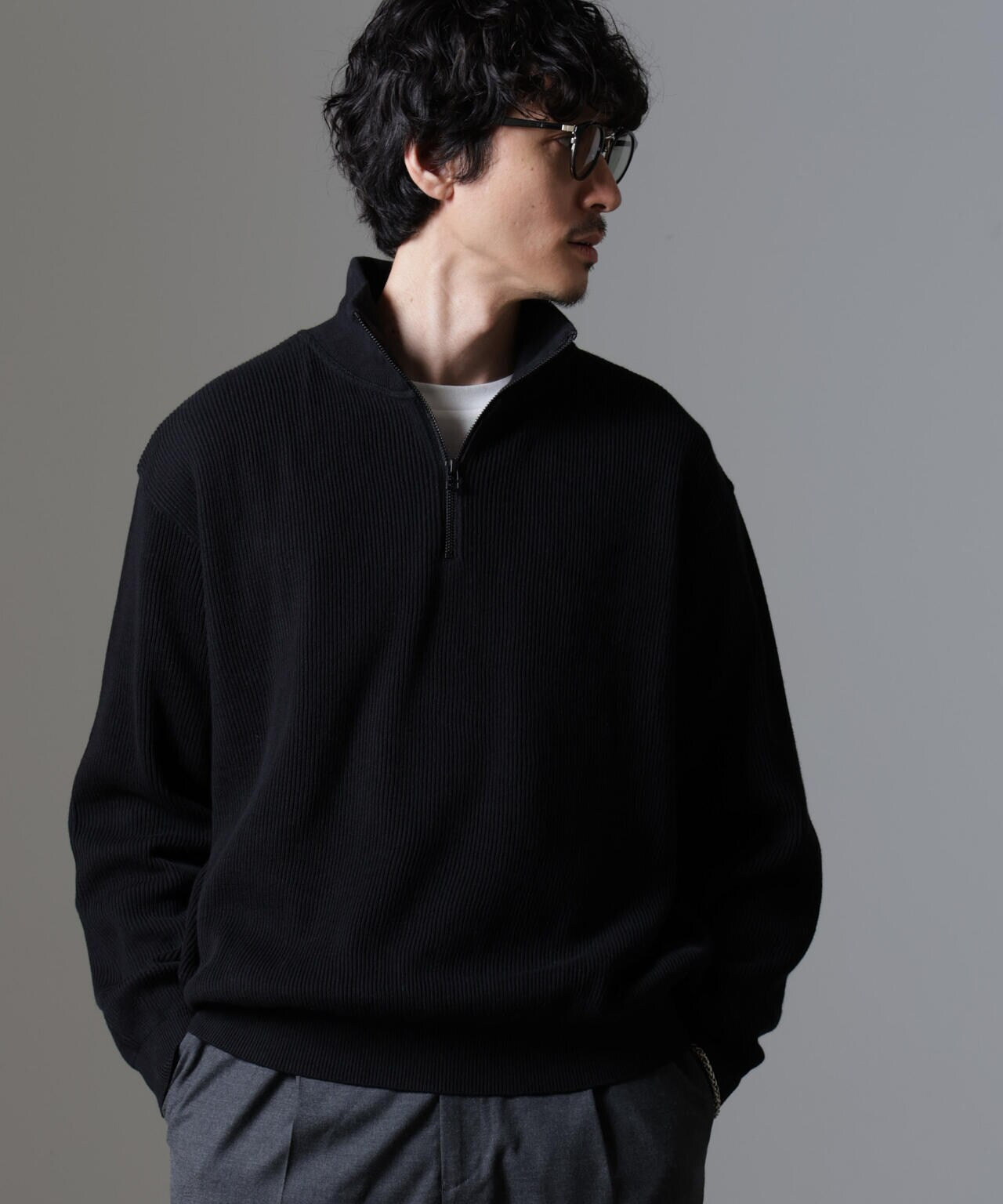 crepuscule - 【残りわずか】Moss Stitch Half Zip Polo