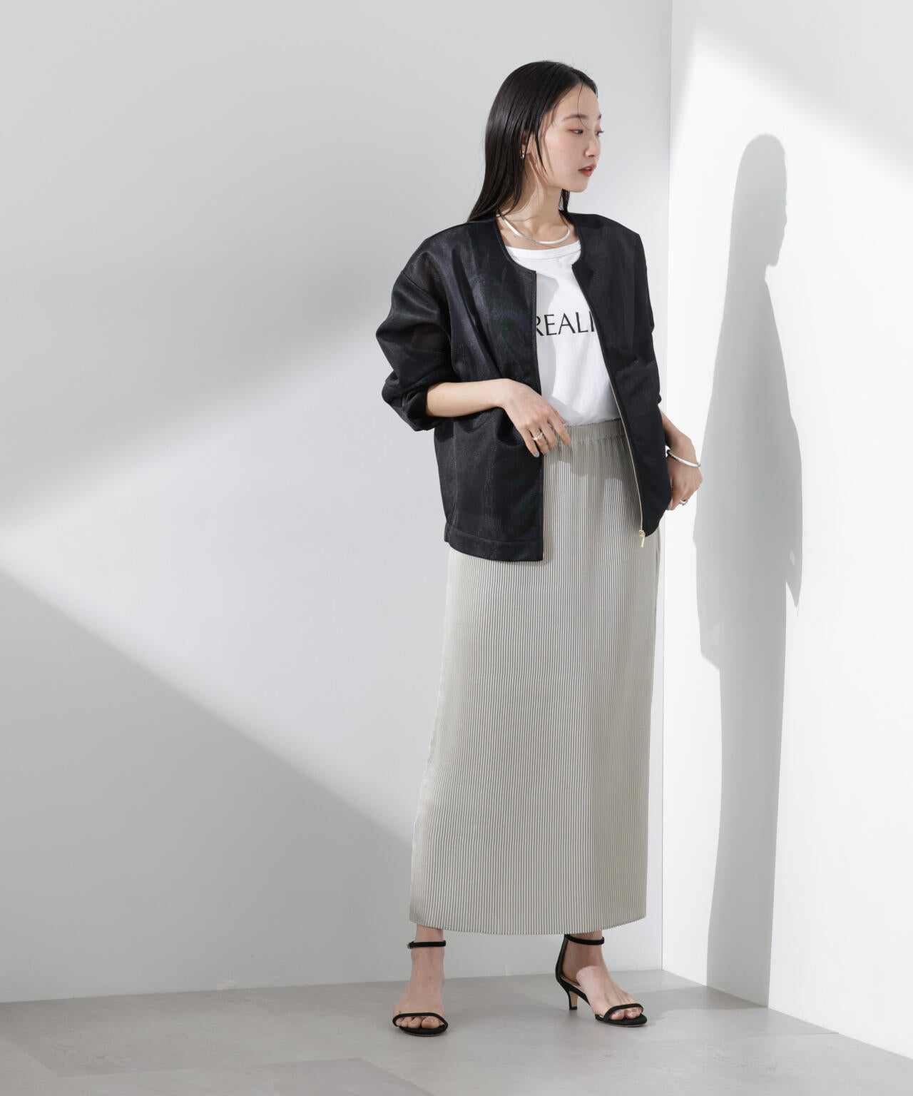 シアー ダンボール カット ノーカラー ZIP up ジャケット シアー ダンボール カット ノーカラー ZIP up ジャケット