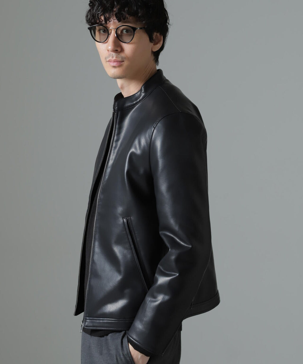 美品 ナノユニバース レザー スタンドブルゾン 作 ライダース 定価 