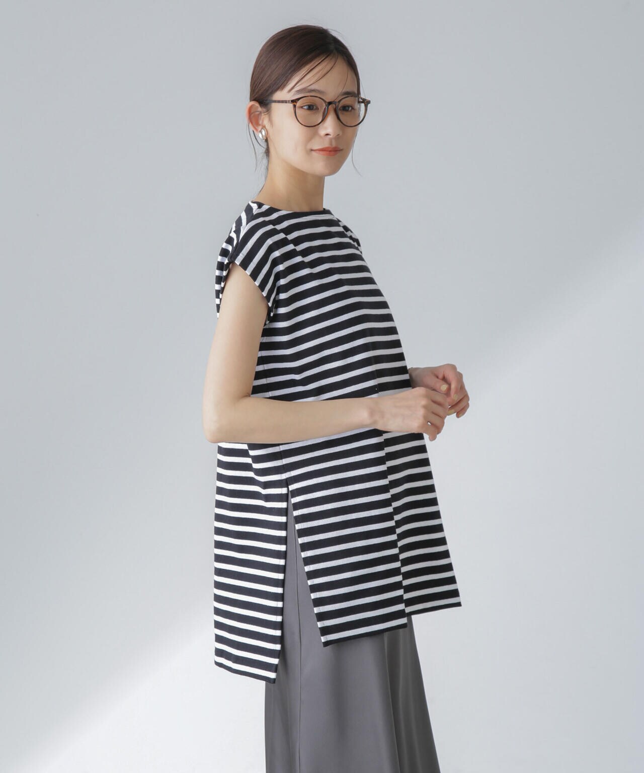 ORCIVAL/ロングスリット スリーブレス ボートネック PO 6714124035