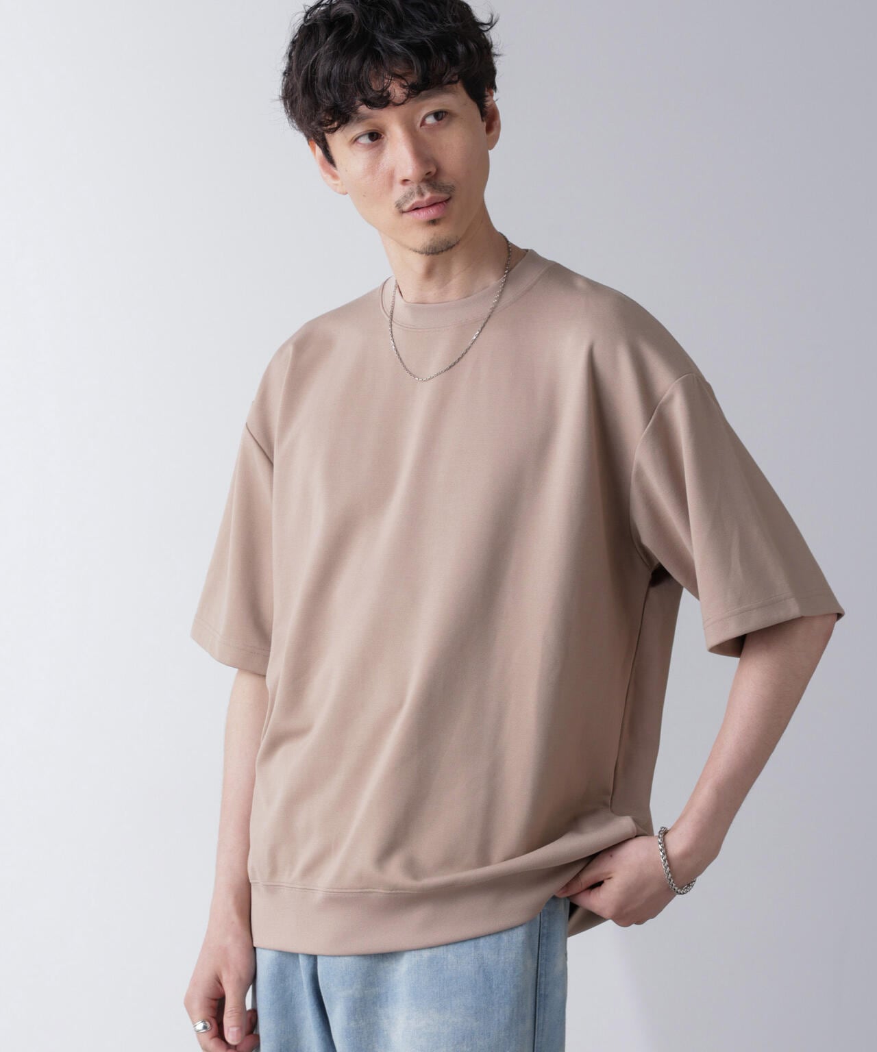 ワイドシルエットポンチクルーネックTシャツ 6684224213