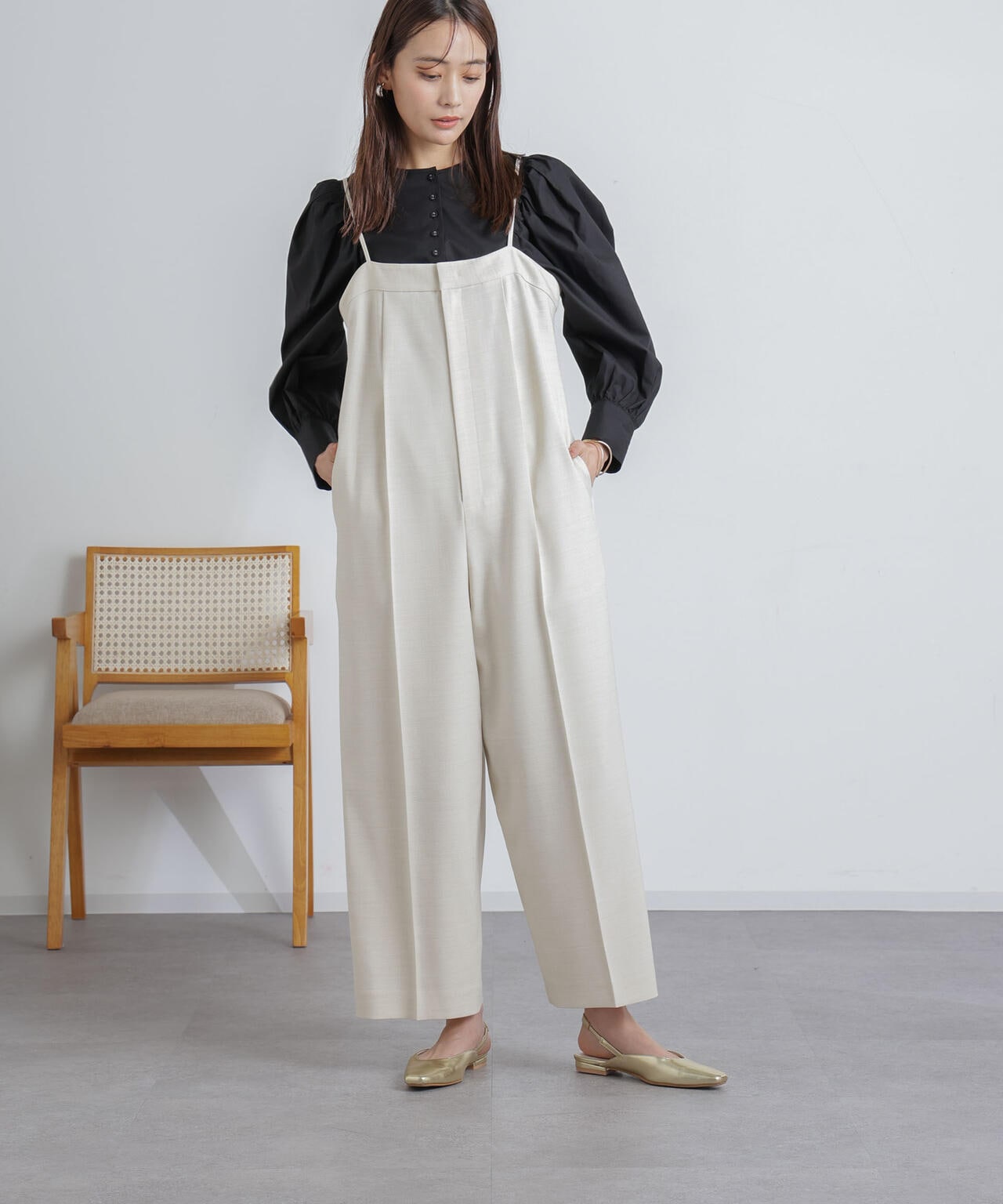 ハイウエスト サロペット パンツ