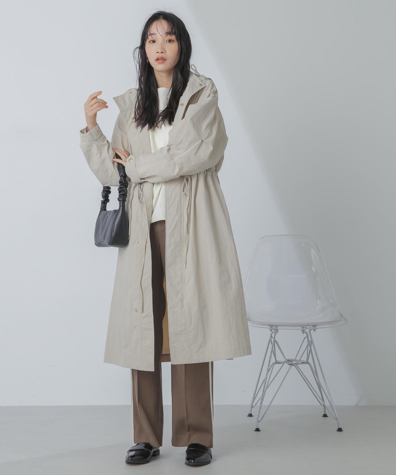 撥水 ＆ 花粉ガード加工 フード ロングコート 