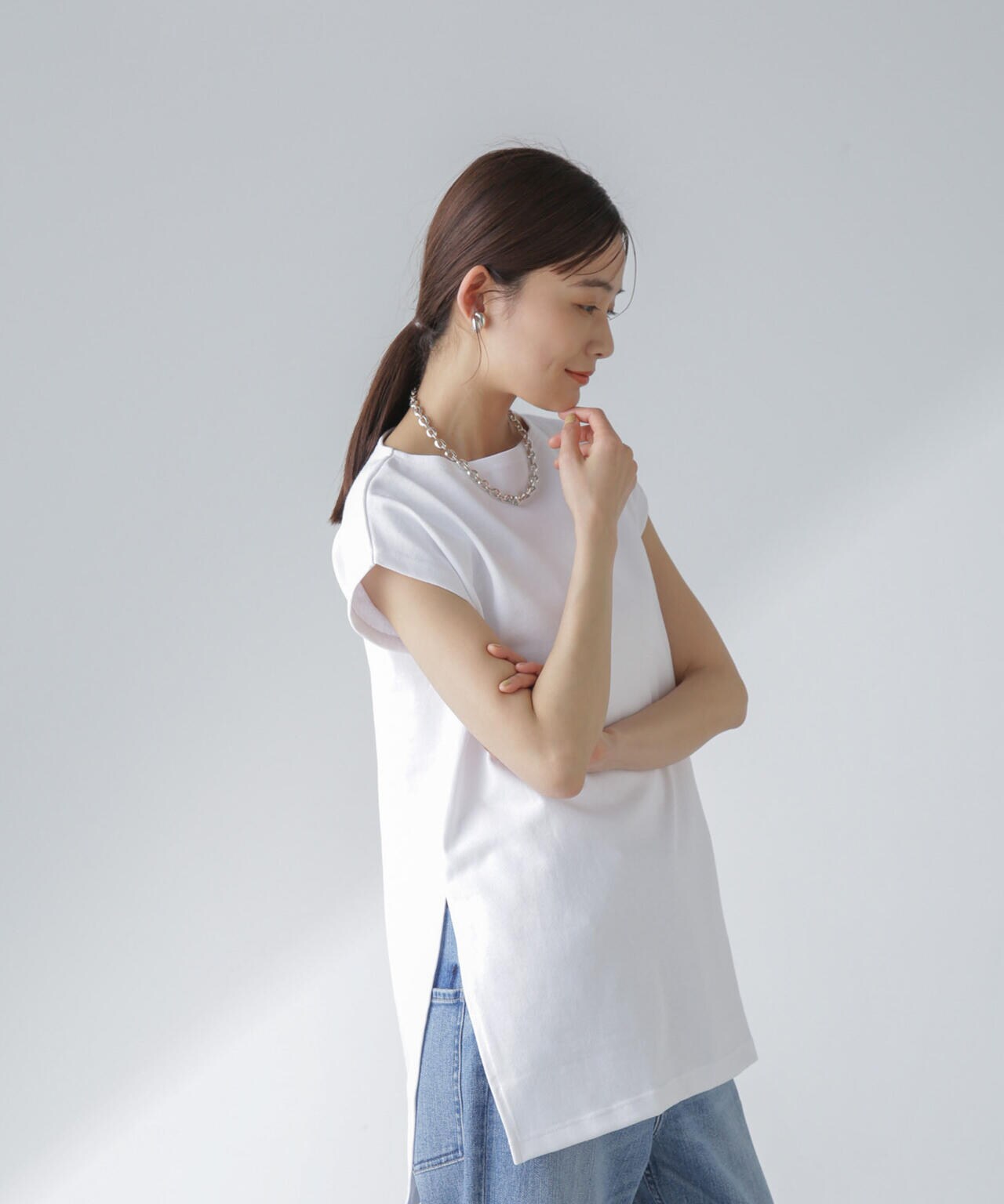 ORCIVAL/ロングスリット スリーブレス ボートネック PO 6714124035