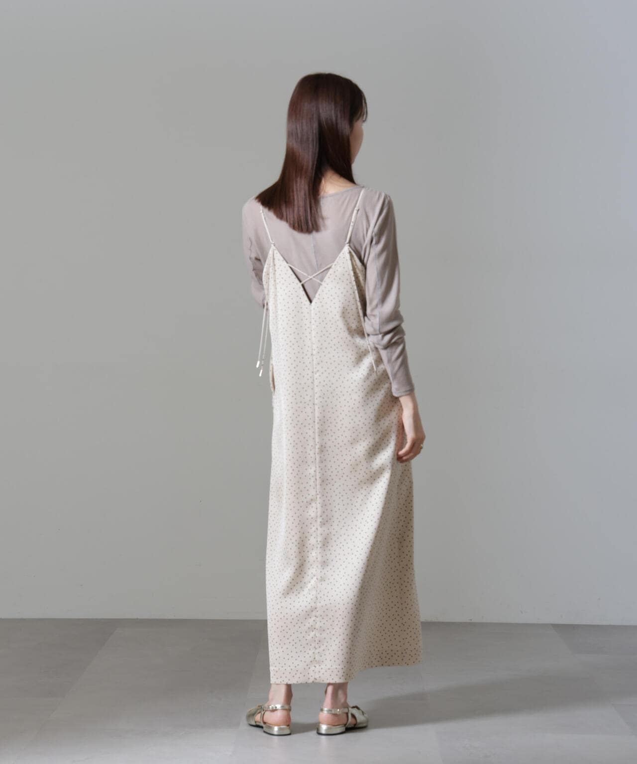 ドット プリント サテン キャミ ワンピース 