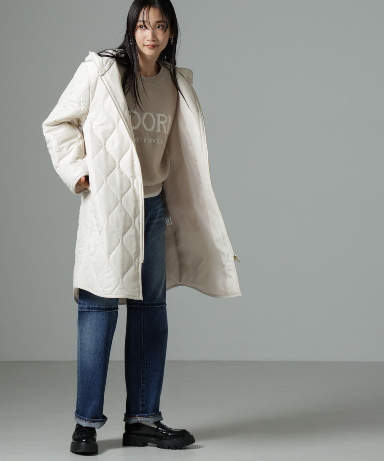 撥水加工 フード 取り外し 2WAY キルティングコート 