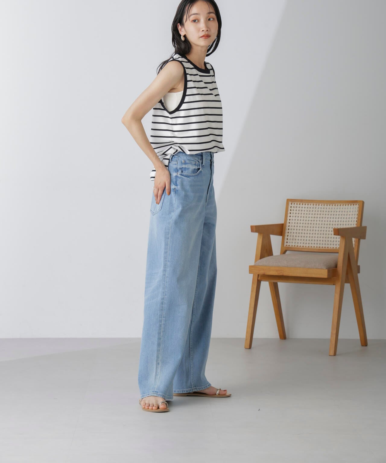 Healthy DENIM/別注 PinkPepper ワイド ストレートデニム L.ブルー 6714227017