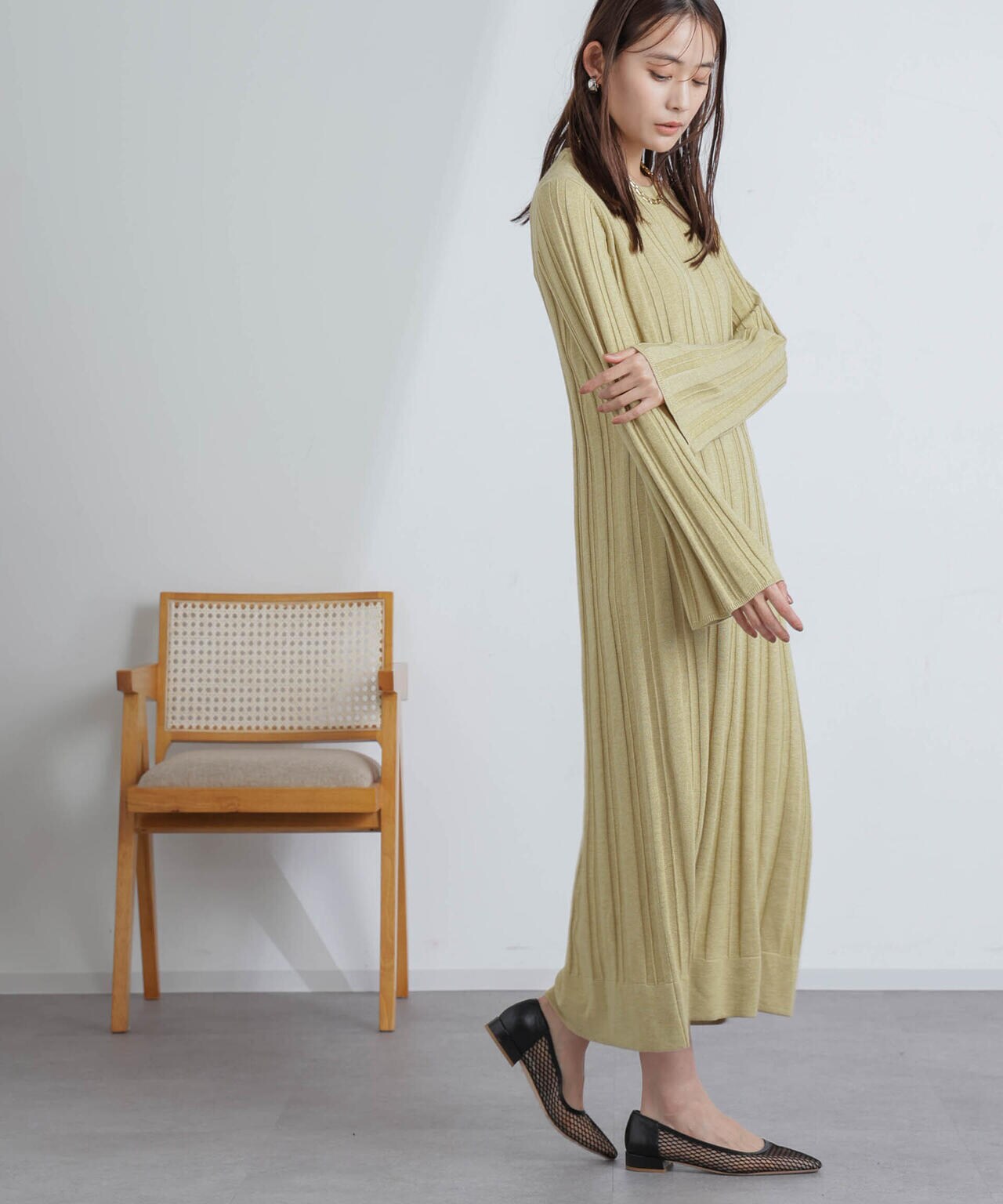 ワイド リブ ラメ ニット ワンピース 