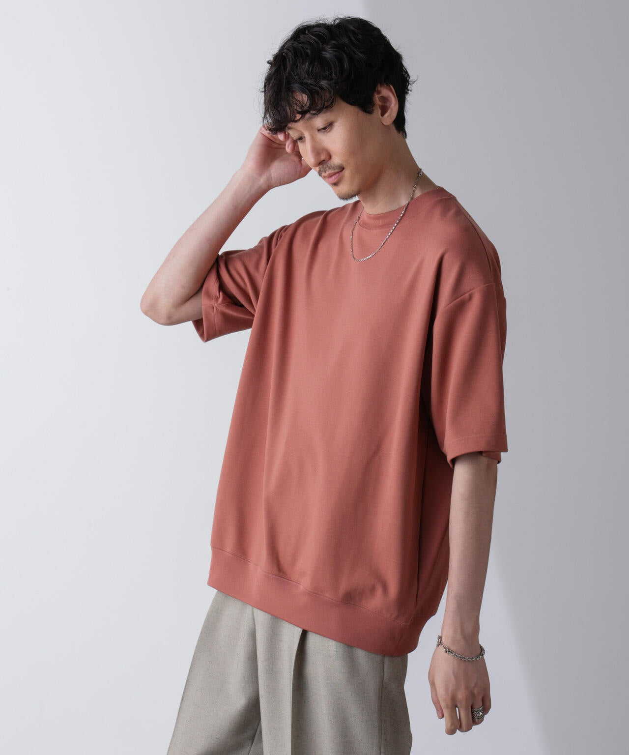 ワイドシルエットポンチクルーネックTシャツ 6684224213