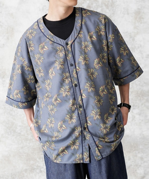 【公式/ナノ・ユニバース】ダークフラワーベースボールシャツ 5000円以上送料無料【NANO universe】