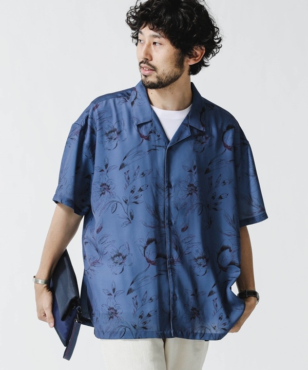 【公式/ナノ・ユニバース】シャドーフラワーオープンカラーシャツ 5000円以上送料無料【NANO universe】