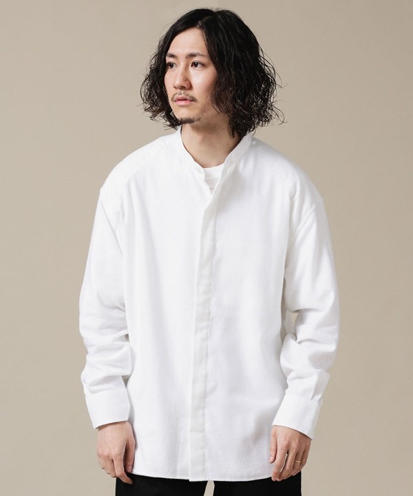 【公式/ナノ・ユニバース】微起毛バンドカラーホワイトシャツ 5000円以上送料無料【NANO universe】