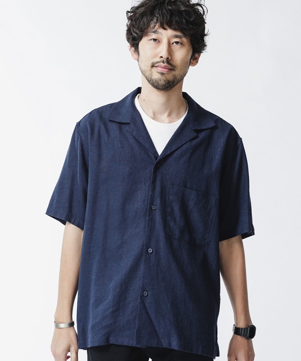 【公式/ナノ・ユニバース】：リネン混オープンカラーシャツ 5000円以上送料無料【NANO universe】